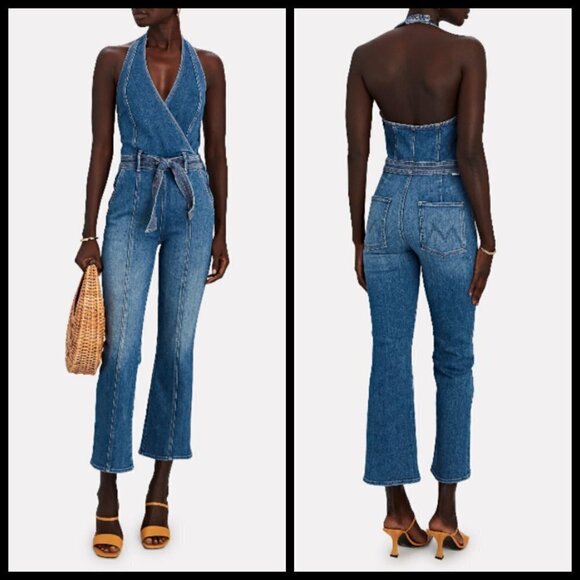 💕MOTHER DENIM💕 Halter Hustler Jumpsuit Ankle A Groovy Kind of Love 34 70s - Picture 1 of 16